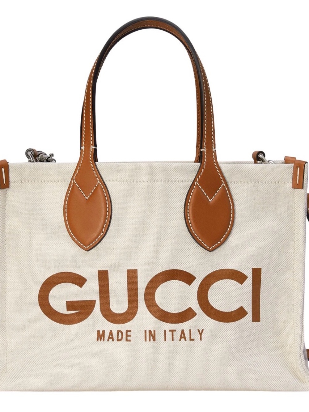 NWT Gucci Beige Canvas Tote with Brown Leather Trim